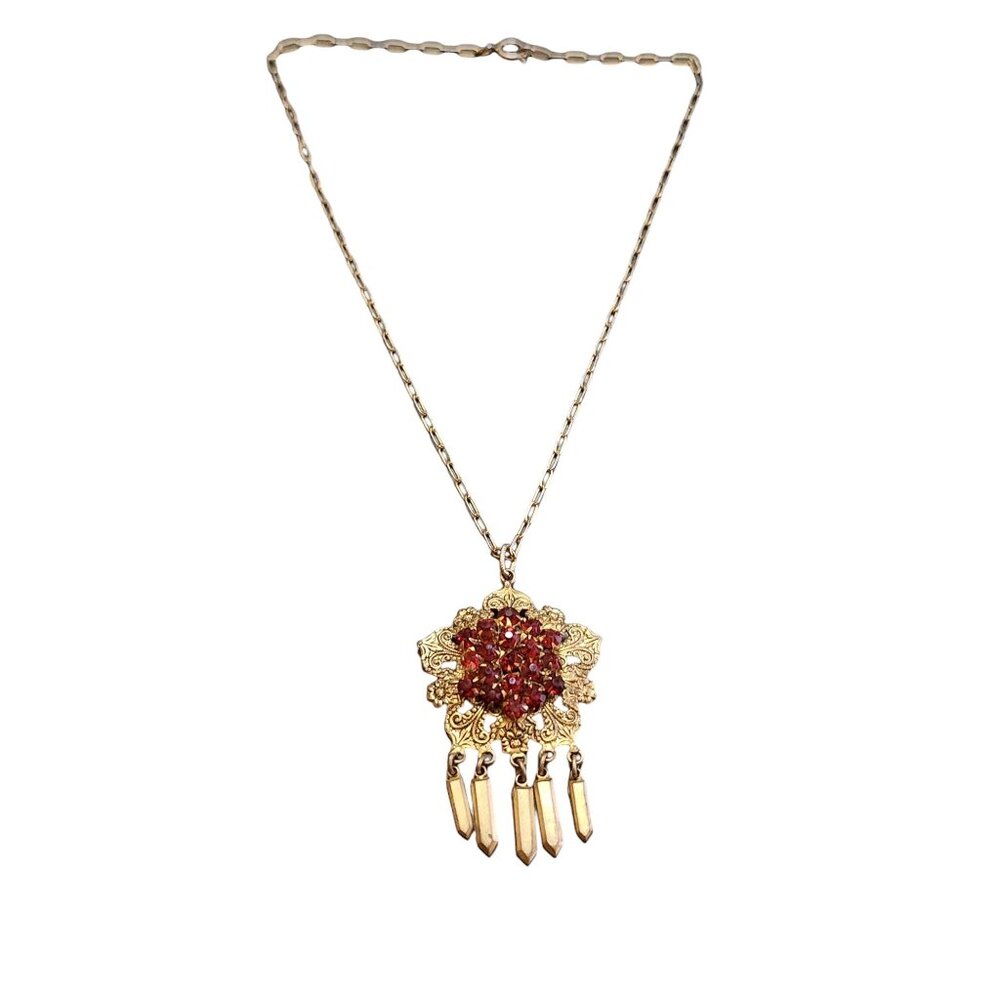 Vintage Rhinestone Czech Style Dangle Necklace (A4436)